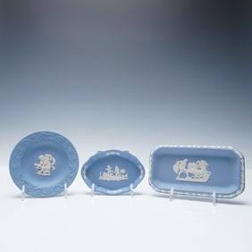 3pc Wedgwood Blue Jasperware Trinket Dish Trio