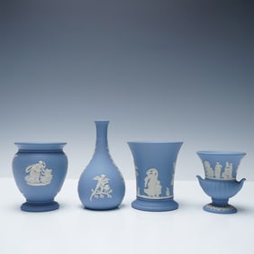 4pc Wedgwood Blue Jasperware Vase Collection