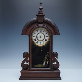Antique Ansonia Mantel Clock, Ornate Wood Case