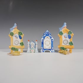 4pc Occupied Japan Miniature Porcelain Clock Figurines