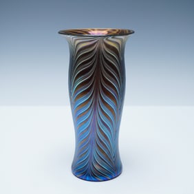 Art Glass Pulled Feather Iridescent Vase