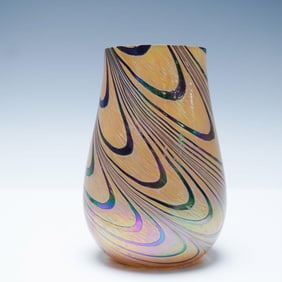 Pulled Feather Iridescent Art Glass Vase