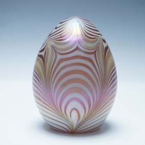 Vandermark Art Glass Iridescent Swirl Egg Paperweight