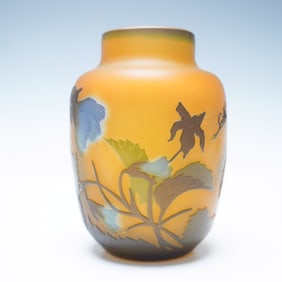 Emile Galle Style Cameo Glass Vase, Floral Motif