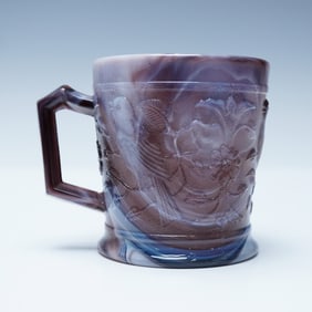 Floral and Bird Embossed Slag Glass Mug