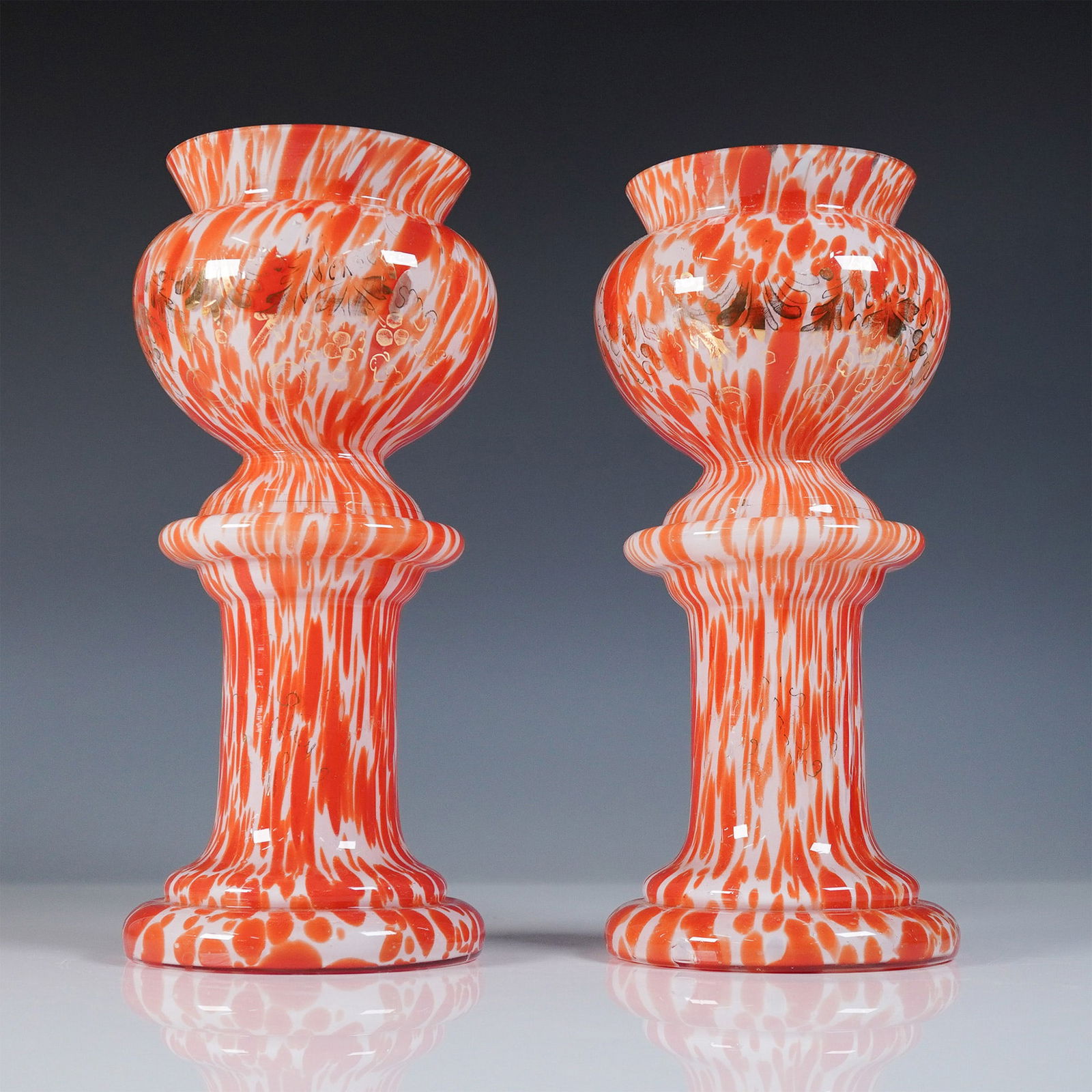 Pair of Czech Spatter Glass Mantle Vases on Pedestals (1 of 5)