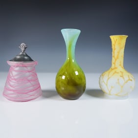3pc Art Glass Vase and Mustard Jar Collection
