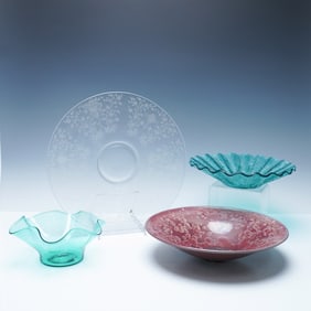 4pc Art Glass and Crystal Decorative Bowl and Plate Collection