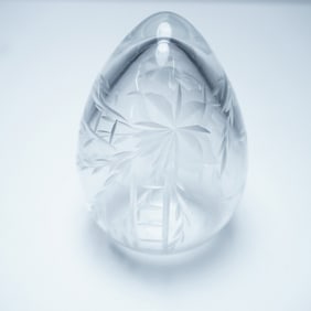Vandermark Etched Glass Egg Paperweight