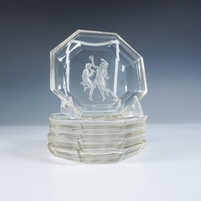 5pc Crystal Intaglio Dessert Plate Set, Dancing Figures