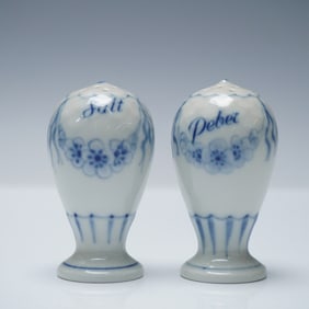 2pc Bing & Grondahl Blue Fluted Salt & Pepper Shakers
