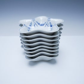 8pc Bing & Grondahl Blue and White Star-Shaped Dishes