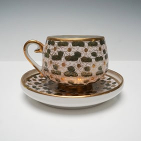 2pc Kutani Hand-Painted Porcelain Cup and Saucer Set