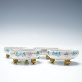 4pc O&E.G. Royal Austria Hand-Painted Porcelain Salt Cellars