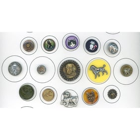 A partial card of div. 1 & 3 assorted material buttons