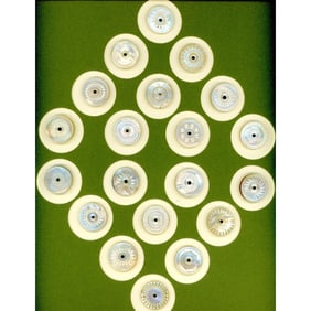 A card of division one pearl buttons