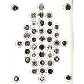 A card of division one pearl and metal OME buttons
