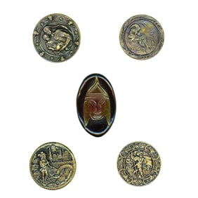 A small card of division one & three pictorial buttons