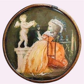 A division one hand painted under glass figural button