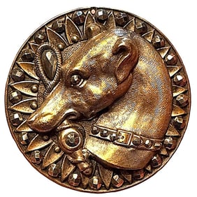 A division 1 high relief brass pictorial Dog button