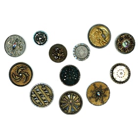 A partial card of division one steel cup buttons