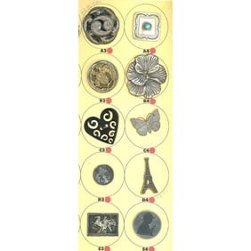 A partial card of division 1 & 3 metal buttons