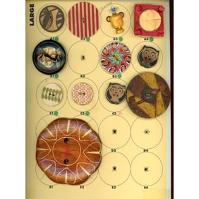 A partial card of division three wood buttons