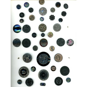 A card of assorted division one black glass buttons