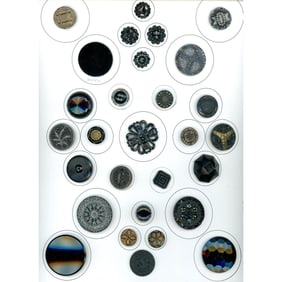 A full card of division one black glass buttons