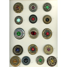 A card of division 1 & 3 assorted large jewel buttons