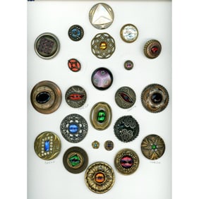 A card of division 1 & 3 glass in metal buttons
