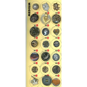 A small card of division one and three metal buttons