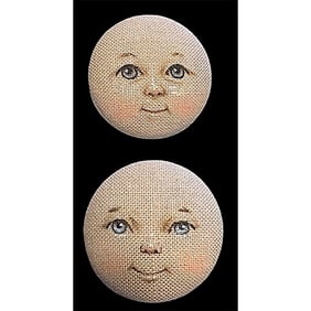 A pair of division 3 hand made fabric pictorial buttons