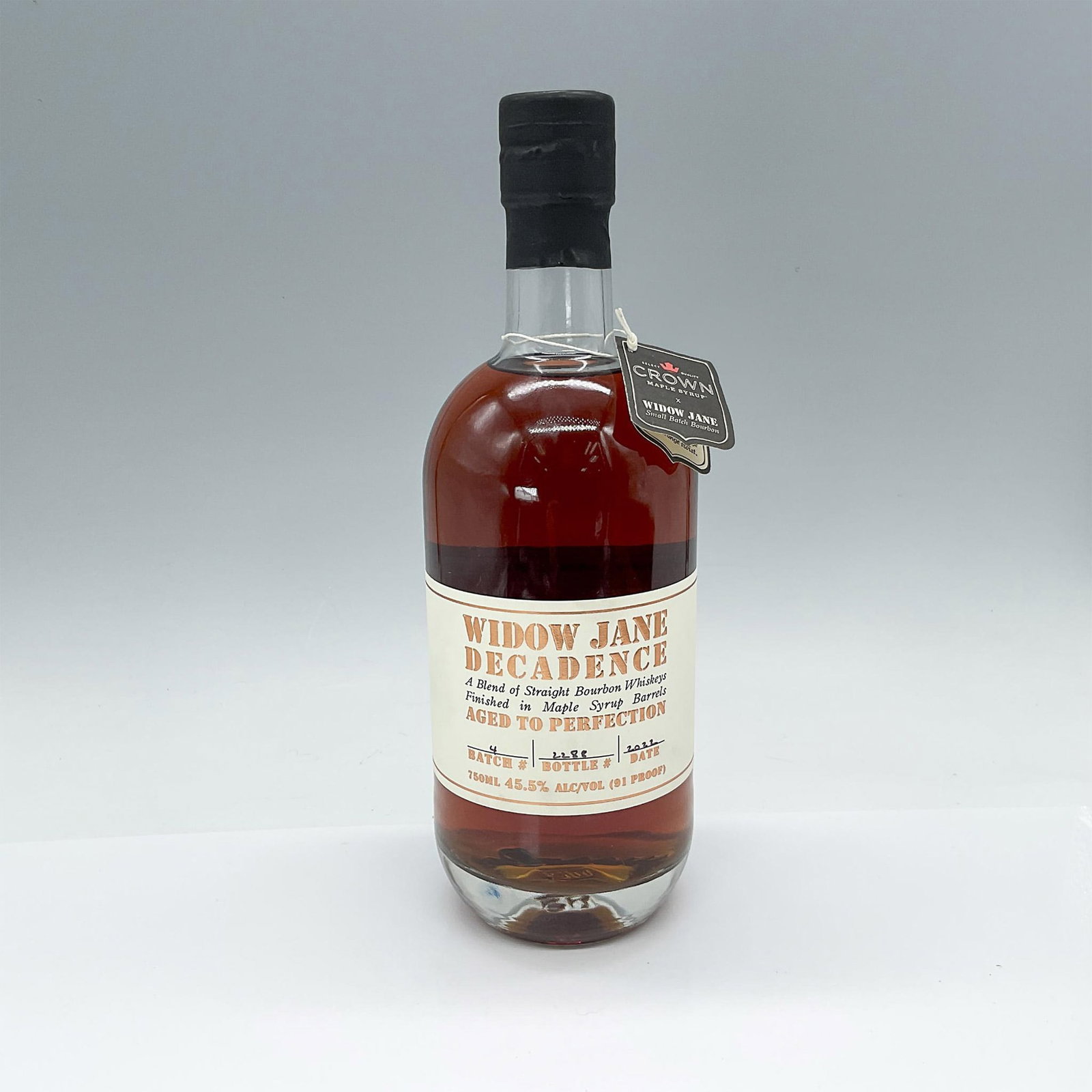 Widow Jane Decadence Straight Bourbon 91 Proof: Crafted from legendary 10-year-old Bourbons, finished in barrels previously holding New York's finest artisanal maple syrup from Crown Maple. The result is a rich, creamy-smooth, and slightly sweet wh