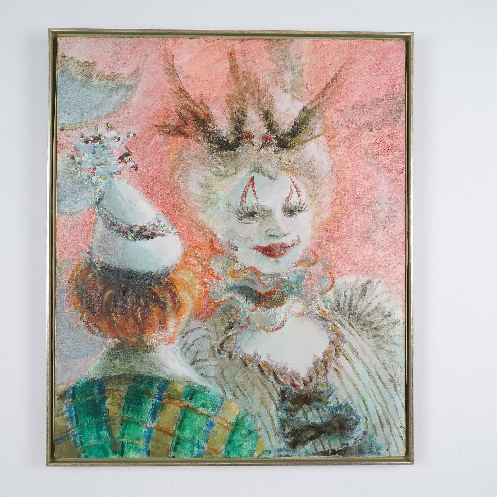 Annette Krauss Rose, Oil on Canvas, Circus Scene: This captivating original artwork by Palm Beach artist Annette Krauss Rose, a student of Tonalist and Impressionist Frank Vincent DuMont in New York City, depicts a whimsical carnival scene, brought t