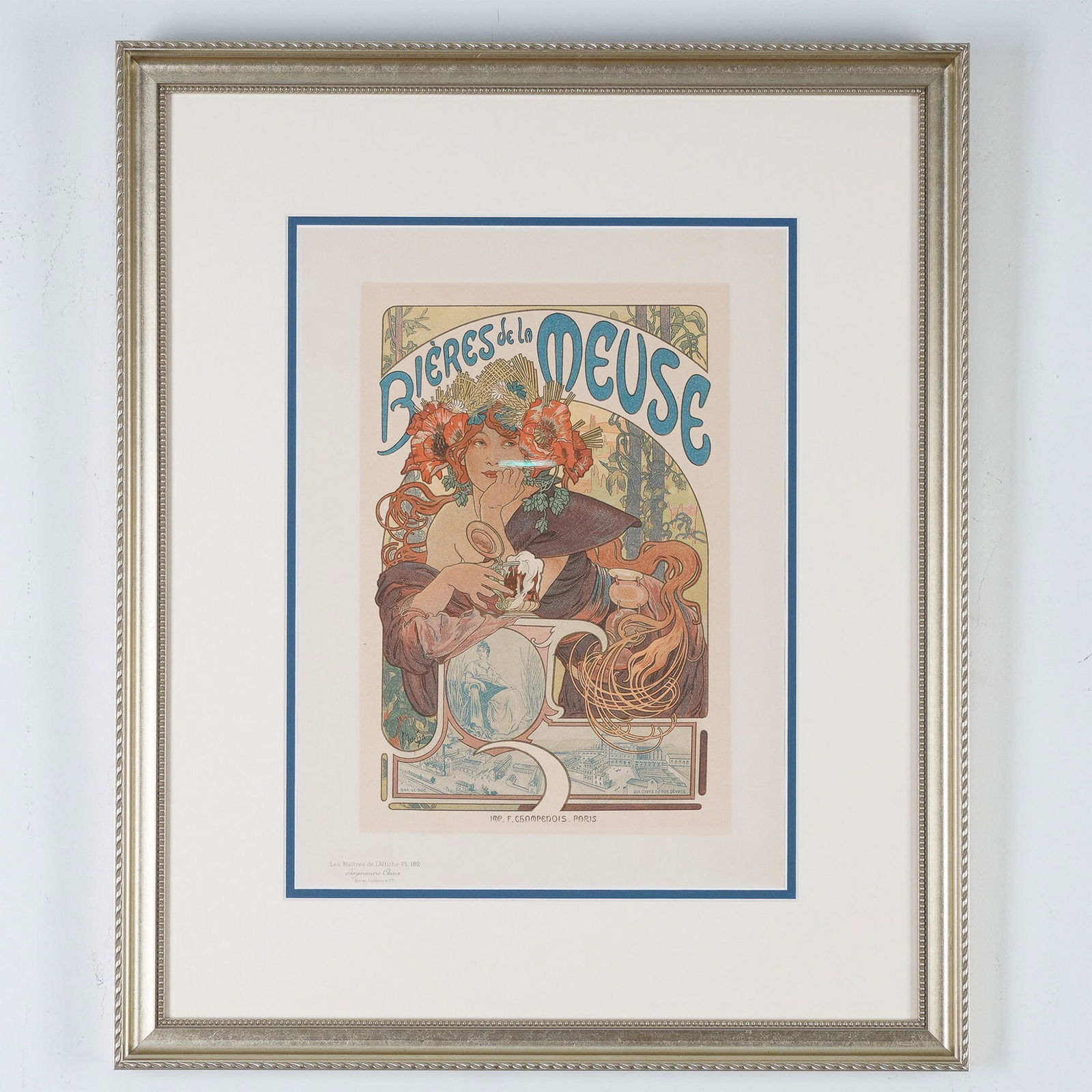Alphonse Mucha, Art Nouveau Color Lithograph from Les Maitres de l'Affiche: Original color lithograph of Alphonse Mucha's celebrated poster Bieres de la Meuse, published as part of Les Maitres de l'Affiche (Plate 182). Printed by Imprimerie Chaix, this piece exemplifies Mucha