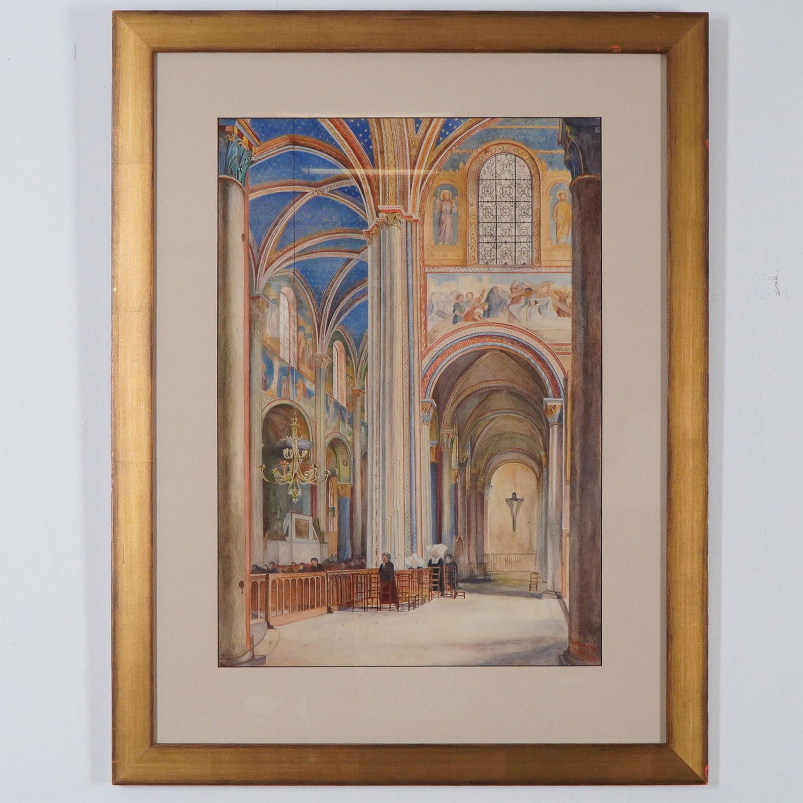 Henry Rodrick Newman Watercolor of Sainte-Chapelle, Paris, 1870, Signed: This original 1870 watercolor and pastel on paper by renowned American artist Henry Roderick Newman (1843-1917) exquisitely captures the interior of Sainte-Chapelle, Paris. Known for his meticulous ar