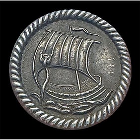 A division three white metal sailing ship button