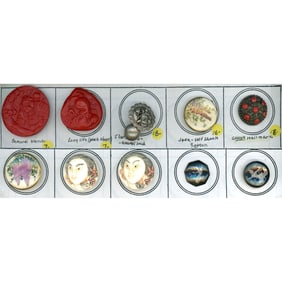 A small card of division 1 and 3 Asian themed buttons