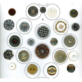 A partial card of assorted material early buttons