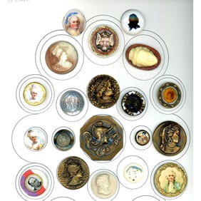 A card of division one and three assorted head buttons