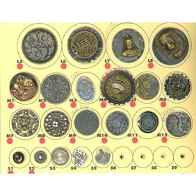 A partial card of division one steel buttons