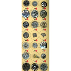 A partial card of division 1 & 3 metal buttons