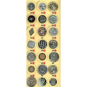 A partial card of division 1 & 3 metal buttons
