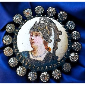 A very rare pictorial enamel with paste border