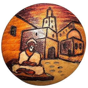 A division 3 carved and colored wood pictorial button
