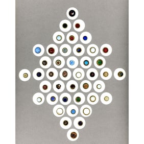 A card of division one glass in metal buttons