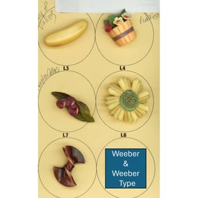 A partial card of division three celluloid buttons