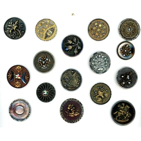 A partial card of division one steel cup buttons