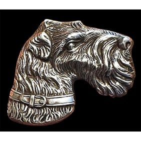 A division one silver pictorial dog button